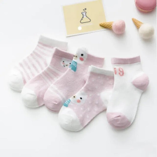 5Pairs/Lot Newborn Cotton Mesh Socks Cute 0-24M Children Boys Girls Toddler Cartoon Animal Socks Baby Clothes Accessories